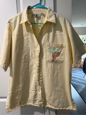 Vintage- Yellow Embroidered Pocket Short-Sleeve Shirt